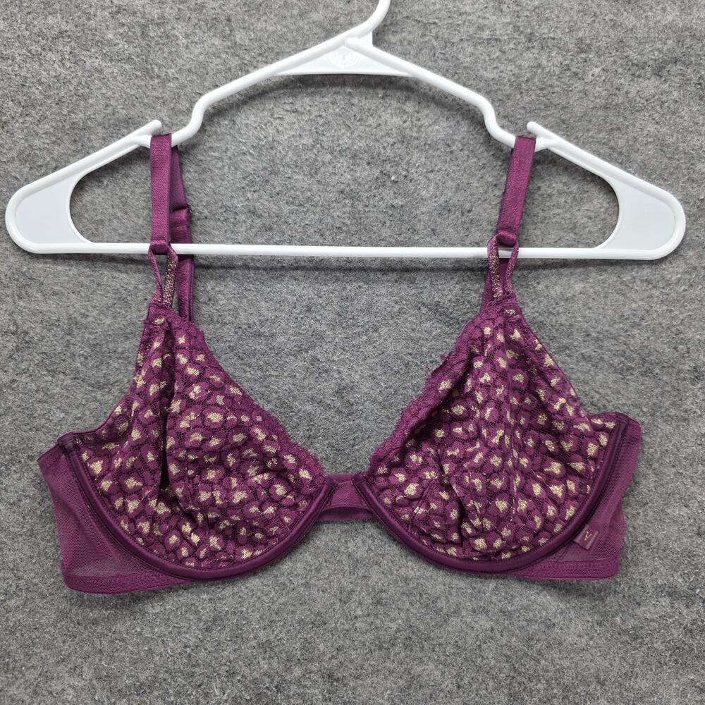 Victoria's Secret Bra Womens 36C Purple Balconette Unlined Lace Demi Underwire